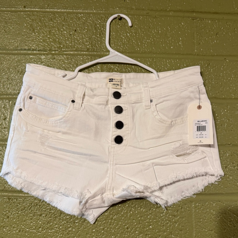 Billabong White High Waist Shorts with Distressed Hem